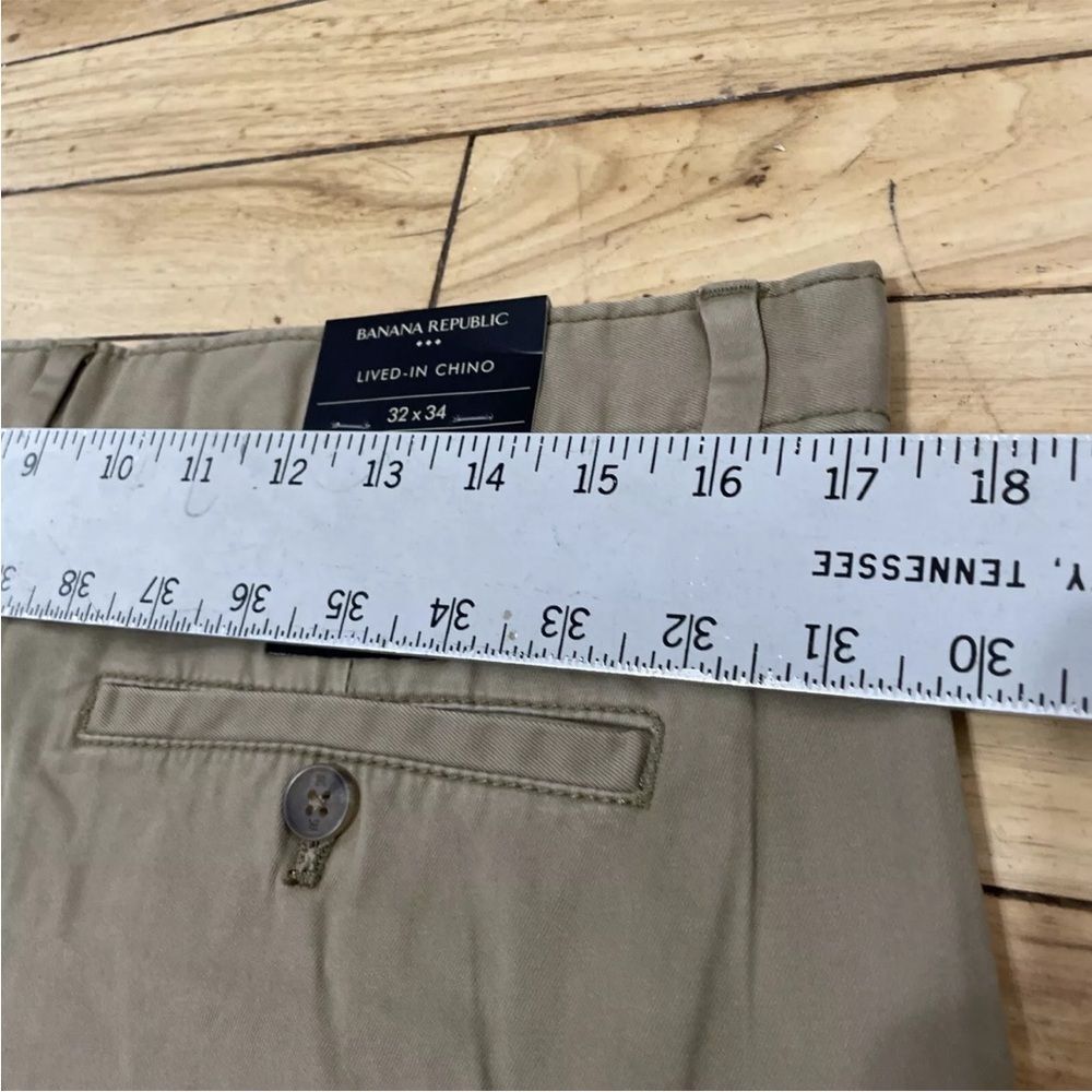 Banana Republic Athletic Fit Pants Mens 32x34 Khaki Tan Flat Front Chino New - Picture 9 of 16